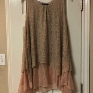 Urban Mango Beige Tan Layered Sleeveless Blouse Top Size Large